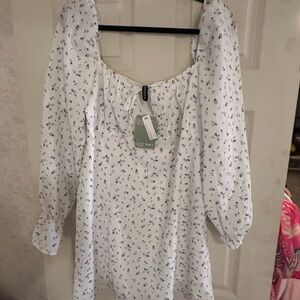 Divided White and Blue Floral Mini Dress